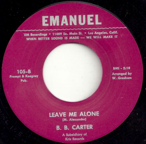 BB CARTER "LEAVE ME ALONE / SWEET WORDS" 7"