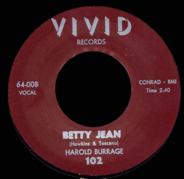 HAROLD BURRAGE "BETTY JEAN / I CRY FOR YOU" 7"