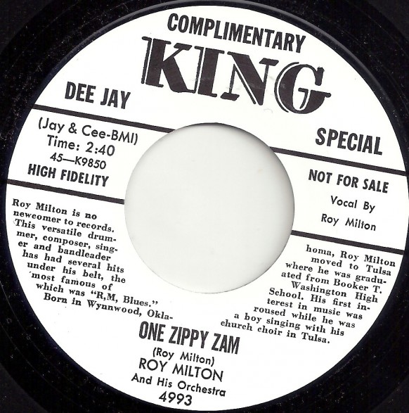 ROY MILTON "ONE ZIPPY ZAM / YOU’RE GONNA SUFFER BABY" 7"