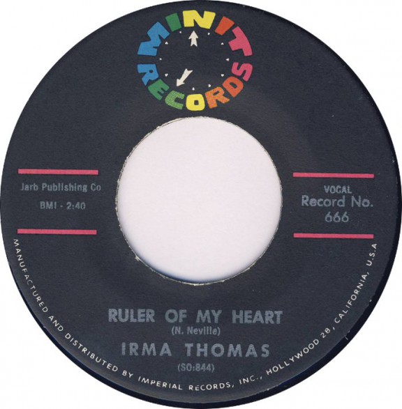 IRMA THOMAS "Ruler Of My Heart / Hittin’ On Nothin’" 7"