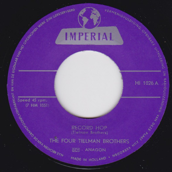 FOUR TIELMAN BROTHERS "Record Hop/ Swing It Up" 7"